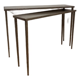Pair of Nesting Brutalist Stainless Steel Console Table, Jean Michel Frank Style For Sale
