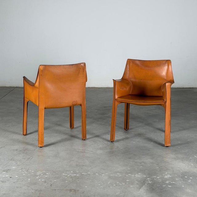 Cassina CAB 413 Armchairs in Cognac Leather attributed to Mario Bellini for Cassina, 1970s, Set of 2 For Sale - Image 4 of 16