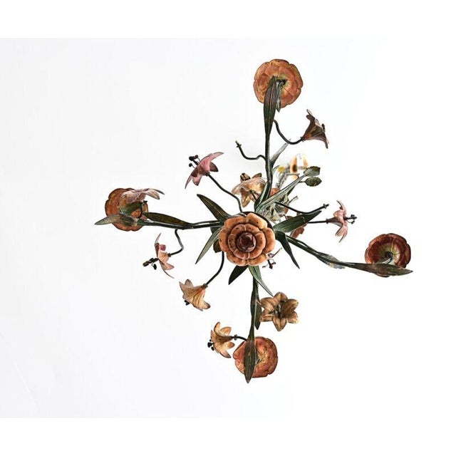 French Vintage Tôle Painted Floral Chandelier For Sale In Baton Rouge - Image 6 of 13