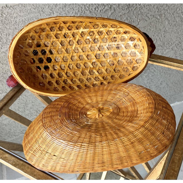 Circa 1970/1980 Finely Handcrafted Lacquered Rattan & Bamboo Decorative Duck Storage Basket For Sale - Image 10 of 12