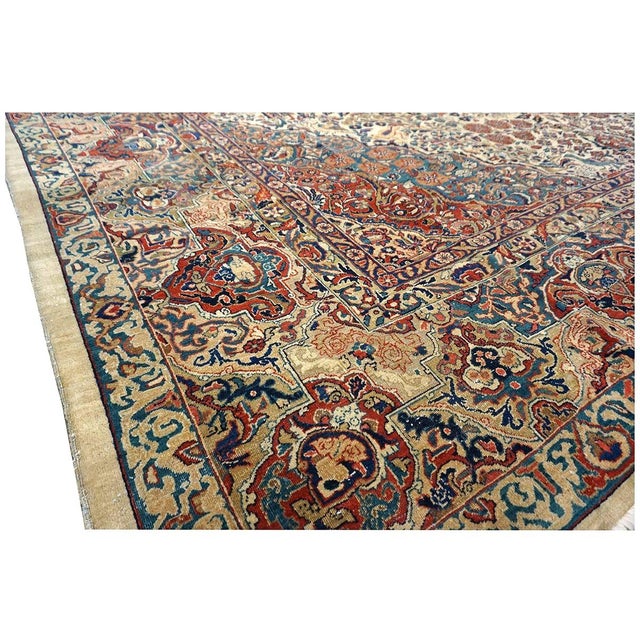 Antique Persian Sarouk Mahajaran Wool 12x19 Ivory, Navy, & Red Oversized Handmade Area Rug #1144059 For Sale - Image 11 of 16