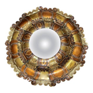 Brutalist Mixed Metal Sunburst Convex Wall Art Mirror For Sale