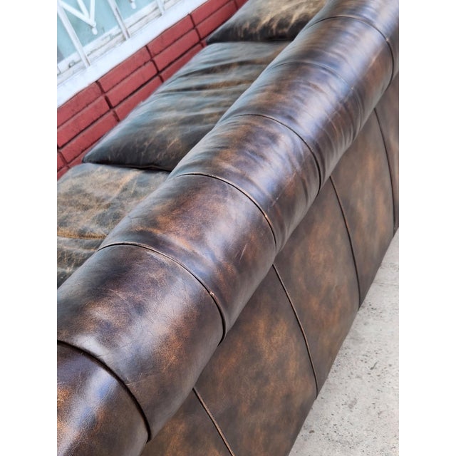 Vintage Distressed Leather Sofa For Sale - Image 10 of 12