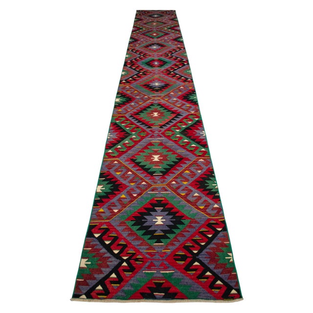 Vintage Turkish Oushak Runner Rug Kilim - Handmade Extra Long Hallway Decor , Stair Runner 2′9″ X 19′8″ For Sale - Image 9 of 14