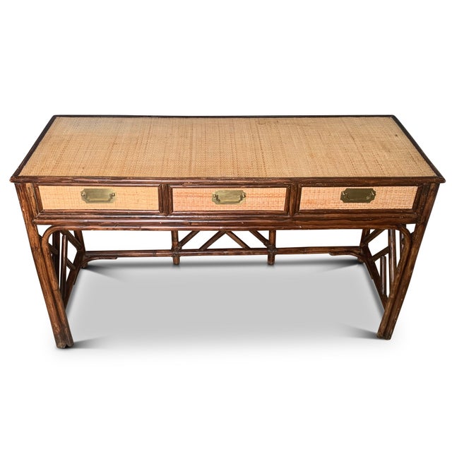 Metal Mid-Century Modern Rattan Side Table with Glazed Top, 1950s For Sale - Image 7 of 10