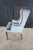 Wood Vintage Queen Anne Style Library Wing Back Chair Light Blue Velvet Fabric For Sale - Image 7 of 11