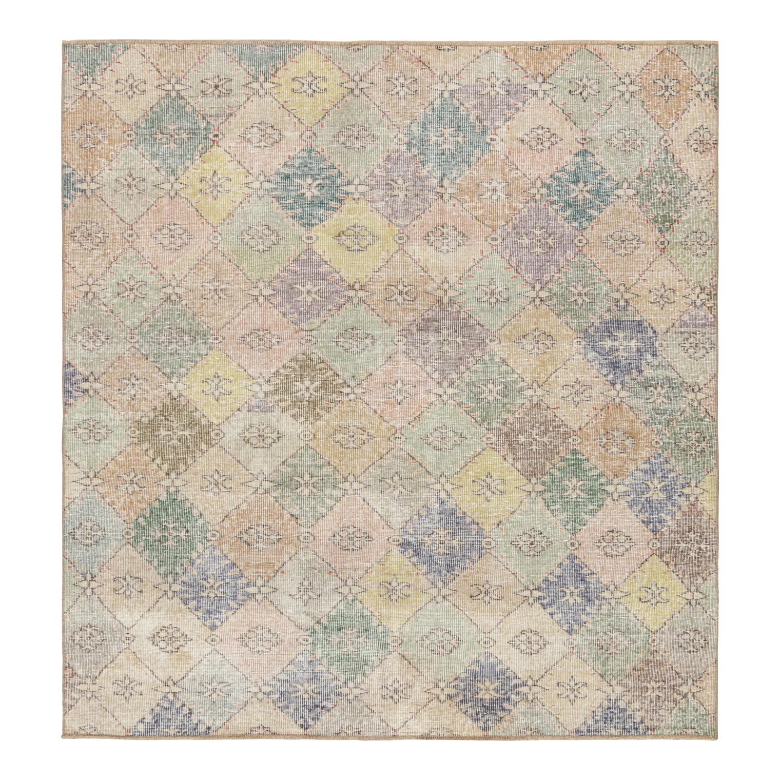 Vintage Zeki Müren Square Rug in Polychrome Geometric Pattern, From Rug ...