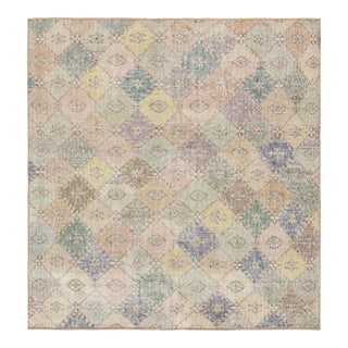 Vintage Zeki Müren Square Rug in Polychrome Geometric Pattern, From Rug & Kilim For Sale