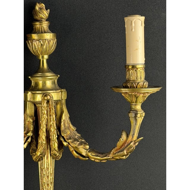 Antique French Louis XVI Gilt Bronze Two-Light Wall Sconce, 1890s For Sale - Image 3 of 11