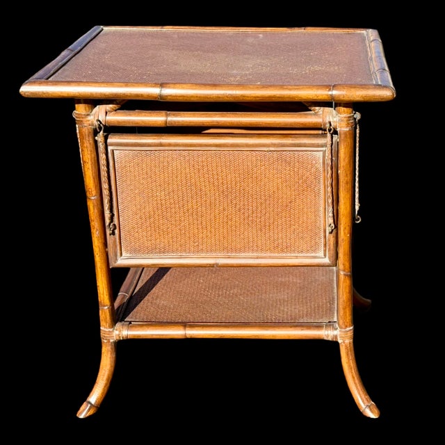 Vintage Bamboo and Rattan English Colonial-Style Folding Drop-Leaf Butler’s Side Table For Sale In San Diego - Image 6 of 7