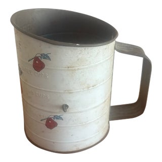 Vintage Hand-Crank Flour Sifter With Apple Motif For Sale