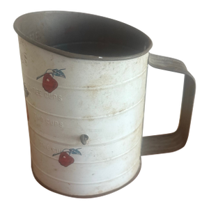 Vintage Hand-Crank Flour Sifter With Apple Motif