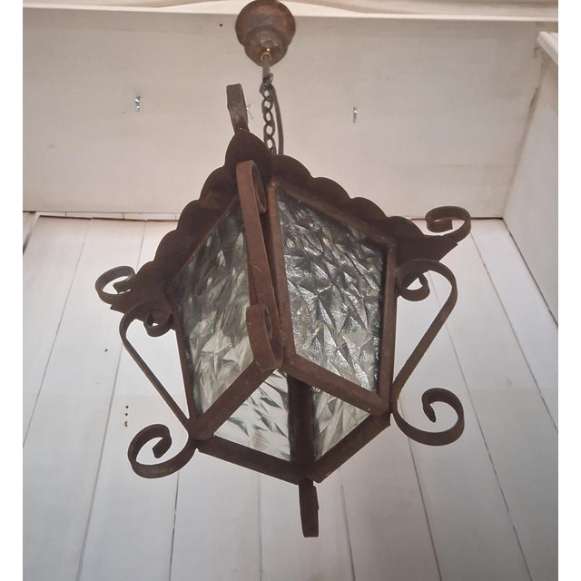 Vintage Rustic German Hanging Lamp in Lantern Shape with Iron, 1980s For Sale - Image 6 of 7
