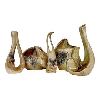 1980s Vintage Arts & Crafts Boho Chic Studio Pottery Vase & Planter Collection - Set of 5 For Sale
