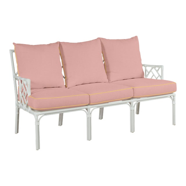 Haven Outdoor Sofa in Canvas Blush with Canvas Buttercup Welt For Sale
