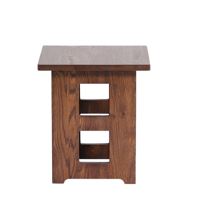 2020s Mission Solid Oak Square End Table With Cut Outs - Walnut (W1) For Sale - Image 5 of 8