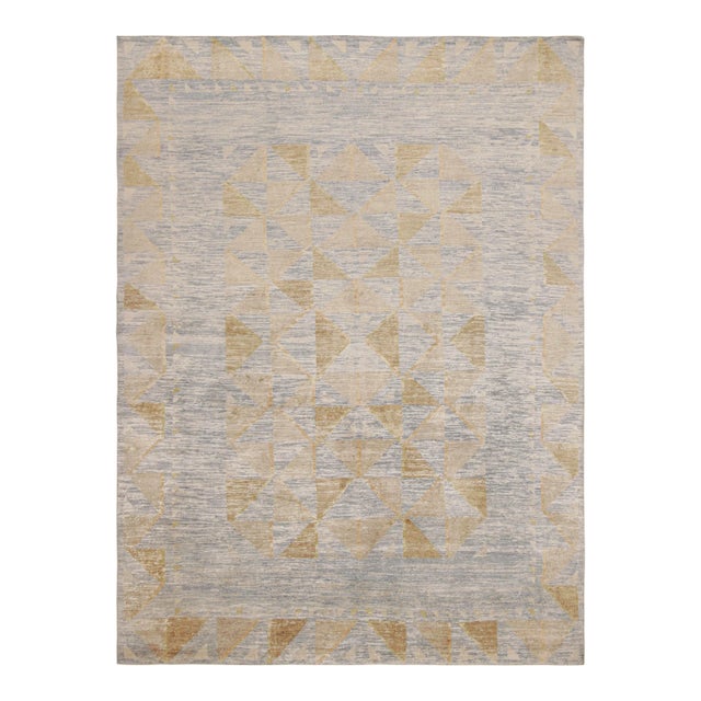 Rug & Kilim’s Scandinavian Style Rug in Blue and Beige-Brown Geometric Patterns For Sale