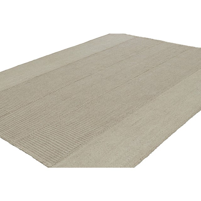 Contemporary Rug & Kilim’s Contemporary Kilim With Textural Beige, Taupe and Cream Stripes For Sale - Image 3 of 7