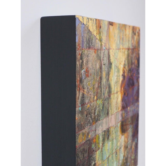 Abstract Conjuring by Lisa Fricker | Oil on collage on cradled panel abstract face and textured background For Sale - Image 3 of 3