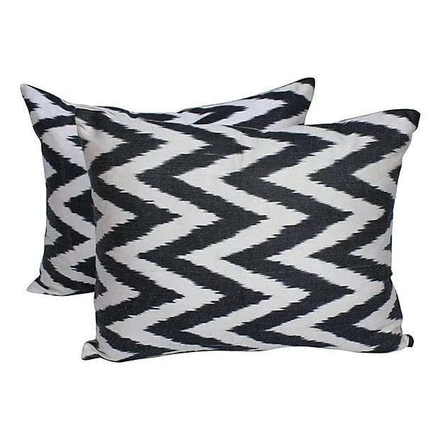 Black & White Silk Ikat Pillows - Pair For Sale