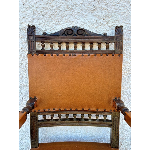 Spanish Renaissance Revival Leather Armchair, Early 20th Century For Sale - Image 10 of 10