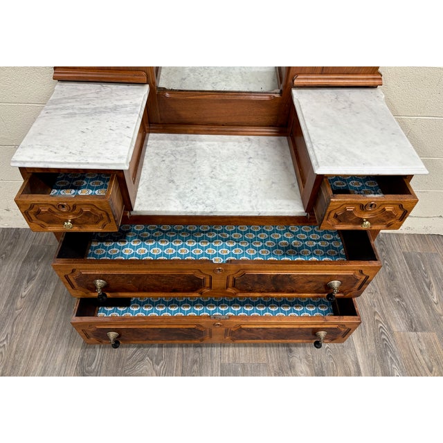 Antique American Renaissance Victorian Eastlake Marble Top Dresser Chest Vanity For Sale In Kansas City - Image 6 of 18