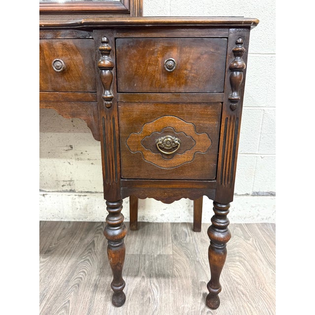Antique Art Nouveau Walnut Vanity With Adjustable Mirror For Sale In Kansas City - Image 6 of 15
