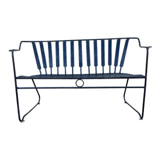 Vintage Mid-Century Modern Wrought Iron Patio Loveseat Bench | Russell Woodard Style Garden Sofa For Sale