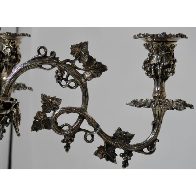 Silver Art Nouveau Four-Arm Silver Plate Epergne Candelabra With Engraved Glass Bowl For Sale - Image 8 of 11