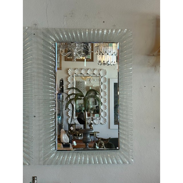 Vintage Pair of Italian Murano Wavy Ruffle Scalloped Glass Wall Mirrors For Sale - Image 11 of 11