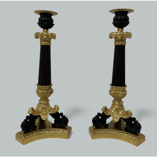 Victorian Antique Pair French Ormolu Bronze Dore Victorian Candlesticks Candelabra 19th Ct For Sale - Image 3 of 11