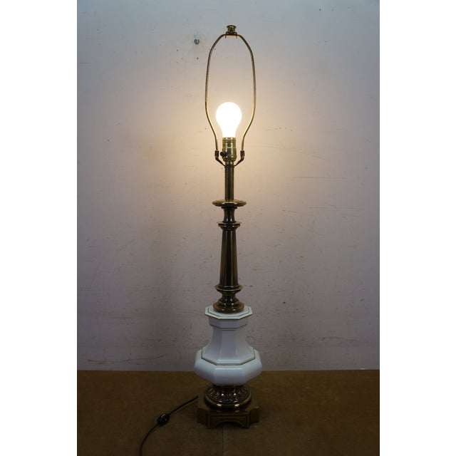 Stiffel Mid Century Hollywood Regency Brass & Porcelain Table Lamp MCM 37” For Sale - Image 13 of 14