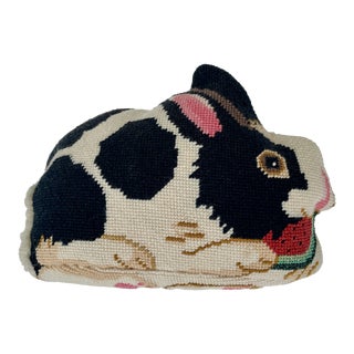 Needlepoint Pillow Bunny Rabbit With Watermelon, Hand Crafted For Sale
