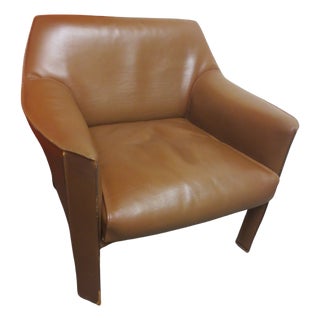 Cassina Mario Bellini Cab Lounge Chair in Brown Leather For Sale