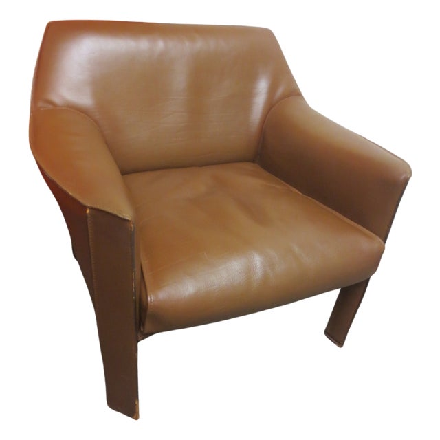 Cassina Mario Bellini Cab Lounge Chair in Brown Leather For Sale
