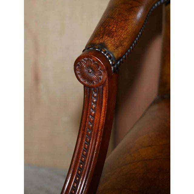 Vintage Brown Leather Oak Framed Captains Directors Armchair For Sale - Image 9 of 17