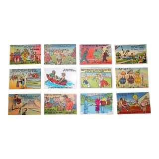 Vintage Early to Mid 20th Century Americana - Humorous & Risque Color Lithograph Greeting Cards/Postcards - Set of 12 For Sale