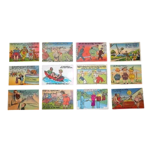 Vintage Early to Mid 20th Century Americana - Humorous & Risque Color Lithograph Greeting Cards/Postcards - Set of 12