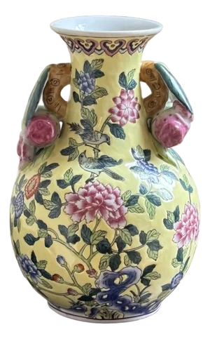 Late-20th Century Yellow Chinoiserie Ceramic Vase