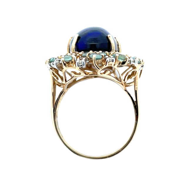 Early 21st Century Rare 14k Gold Gia 8.89 Carat Weight Black Opal, Alexandrite & Diamond Halo Ring, Size 8.5 For Sale - Image 5 of 13