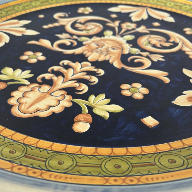 1990s Large Italian Hand Painted Round Ceramic Wall Plate For Sale - Image 11 of 12