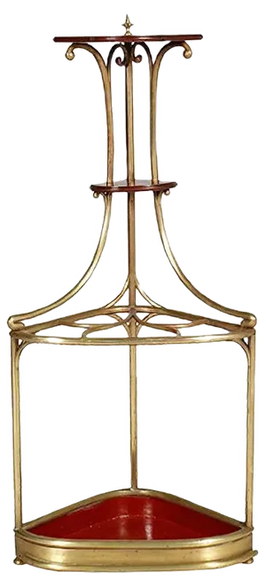 Brass & Oak Art Nouveau Corner Umbrella Stand, 1910s