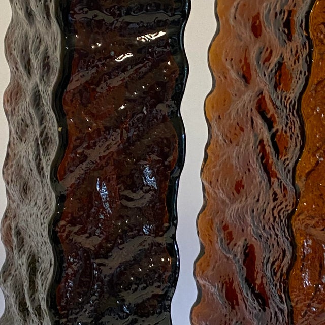 Amber Vintage MidCentury Modern Wavy Amber Glass Table Lamps - a Pair For Sale - Image 8 of 12