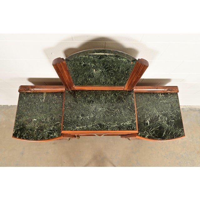 French Art Deco Carved Walnut Marble Top Sideboard or Bar Cabinet, Circa 1930s For Sale - Image 10 of 13