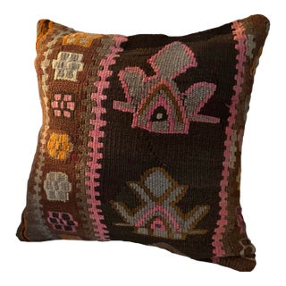 Vintage Turkish Kilim Pillow Cover 18x18 | Handmade Tribal Wool Pillow Cover For Sale