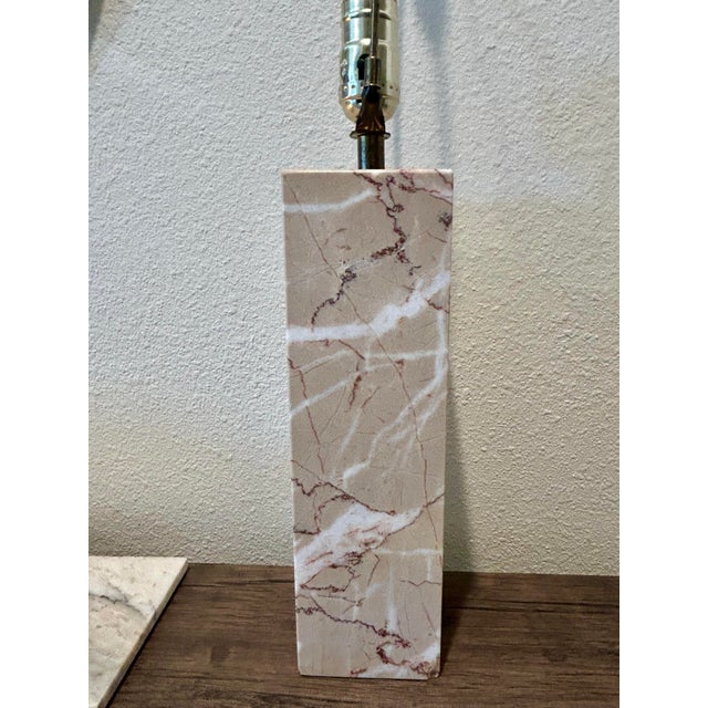 Stone 1960s Mid Century Modern Rosalia Marble Real Block Lamp 12”x3.5” Cream Pink After Gibbings Solid Block For Sale - Image 7 of 9