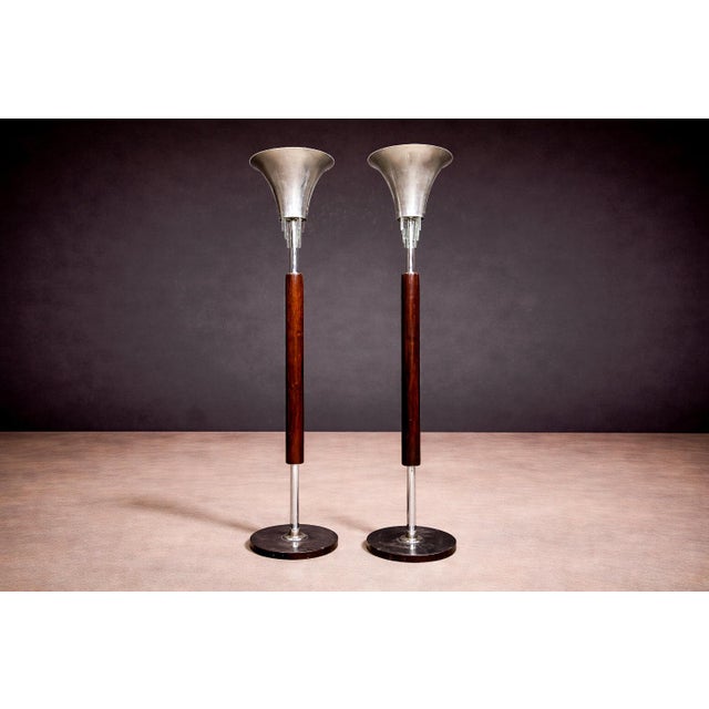Pair of “Torchierre” Floor Lamps in Rosewood, Crystal & Metal, Unknown, 1950s - Lot 474A For Sale - Image 10 of 10