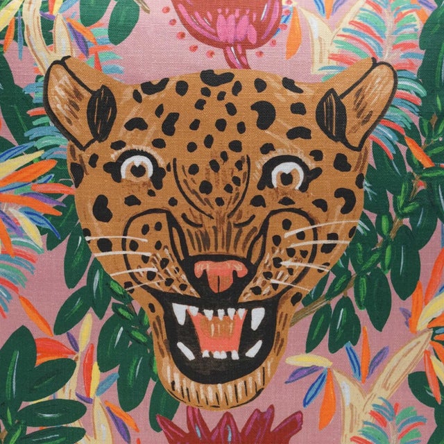 Transitional 22" Fierce Leopard in Genuine Pink Pillow For Sale - Image 3 of 4