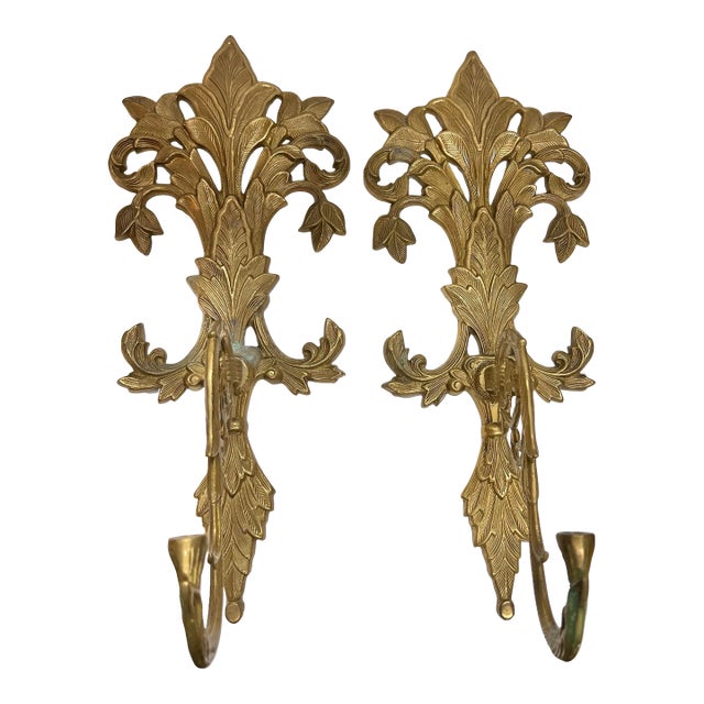 Vintage Mid Century Decorative Brass Sconces Pair of 2 For Sale