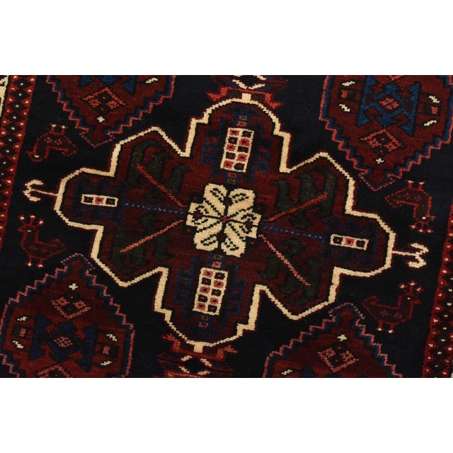 Textile Hamedan Rug 3’2” X 4’10” Blue Wool Vintage Tribal Hand-Knotted Carpet For Sale - Image 7 of 12